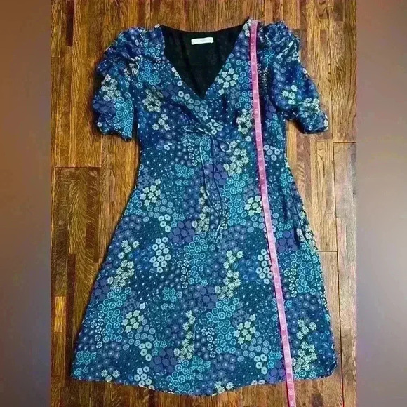 MANGO Floral Print Dress with Ruching in Blue and Purple Hues - Picture 8 of 14